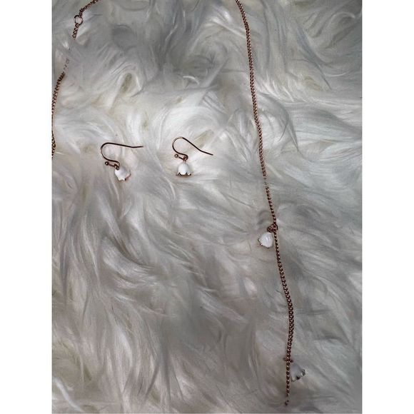 NWOT Rose gold chain necklace with white bell charms with matching earrings. - Picture 3 of 4